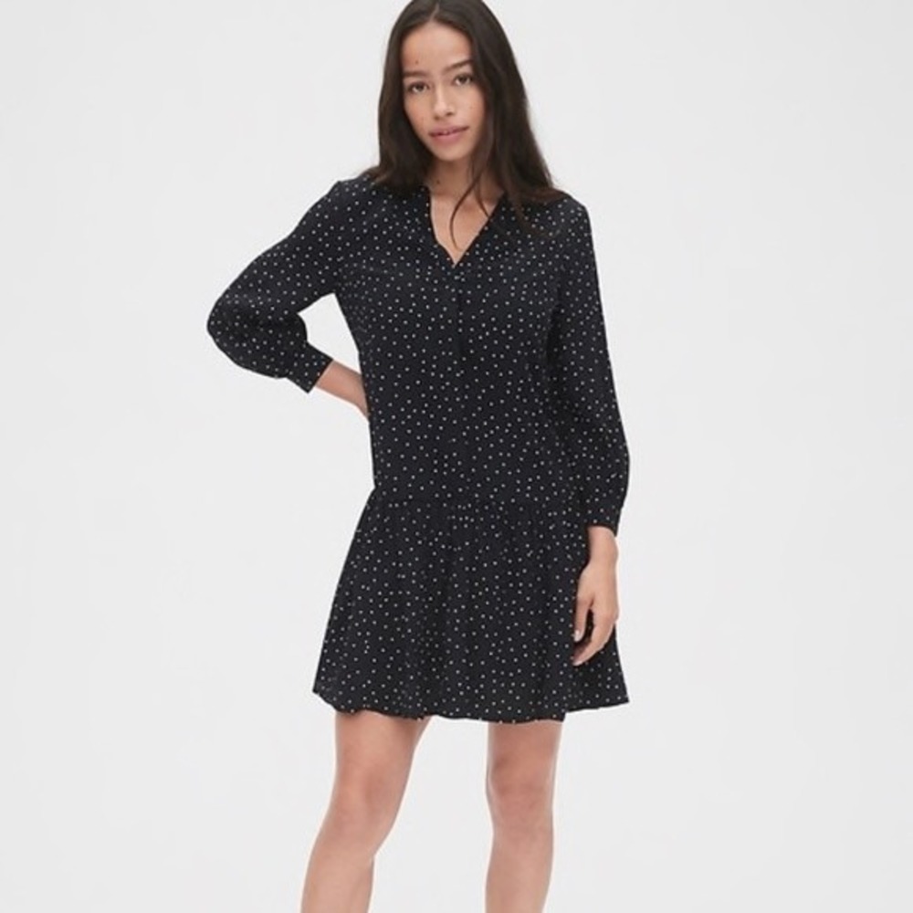 GAP Polka Dot Drop Waist Dress Womens 14 Black NWT Flowy Boho Career Party NWT‎